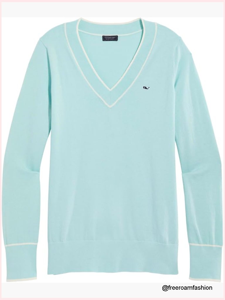 Cotton Cashmere Heritage Tipped V-Neck Sweater